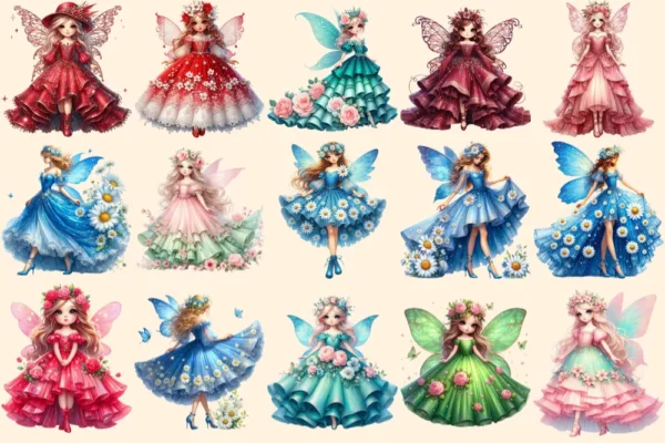 Spring Fairies PNG Clipart Collection - 52 PNG, Whimsical fairy illustrations, Enchanting printables, Commercial use, Digital download