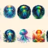 Glowing Jellyfish PNG Clipart Collection - 49 PNG, Underwater creature graphics, Ocean life printables, Commercial use, Digital download