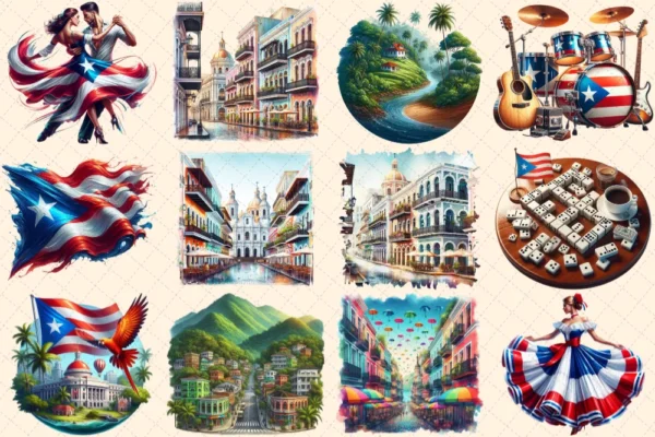 Puerto Rico (P-2) PNG Clipart Collection - 58 PNG, Tropical travel illustrations, Puerto rico island prints, Commercial use,Digital download