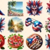 Puerto Rico (P-3) PNG Clipart Collection - 57 PNG, Tropical travel illustrations, Puerto rico island prints, Commercial use,Digital download