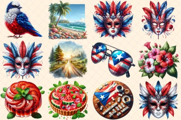 Puerto Rico (P-3) PNG Clipart Collection - 57 PNG, Tropical travel illustrations, Puerto rico island prints, Commercial use,Digital download