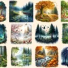 Forest Landscapes PNG Clipart Collection - 53 PNG, Peaceful woodland illustrations, Nature printable, Commercial use, Digital download