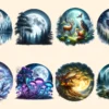 Forest Moons PNG Clipart Collection - 37 PNG, Moonlit fantasy illustrations, Forest magic printables, Commercial use, Digital download