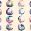 Dreamy Moons Clipart Bundle - 100+ transparent PNG, Fantasy fairytale moon art imagery, Enchanting moon png Commercial use, Digital download
