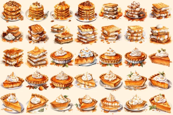 Pumpkin Spice Watercolor Clipart Bundle - 240+ transparent PNG, Warm autumn art, Pumpkin PNG, Fall drinks, Commercial use, Digital download