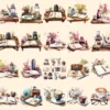 Journals Watercolor Clipart Bundle - 170+ transparent PNG, Agenda images, Organizational illustrations, Commercial use, Digital download