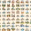 Landmarks Watercolor Clipart Bundle - 620+ transparent PNG, Popular landmark graphics, top wonders clipart, Commercial use, Digital download