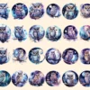 Celestial Owls Watercolor Clipart Bundle - 215+ transparent PNG, Galaxy night images, Mystical fantasy art, Commercial use, Digital download