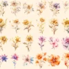 Fantasy Flowers Watercolor Clipart Bundle - 200+ transparent PNG, Whimsical floral images, Nature graphics, Commercial use, Digital download