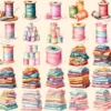 Sewing Watercolor Clipart Bundle - 240+ transparent PNG, Sewing machines illustrations, Sewing kit images, Commercial use, Digital download