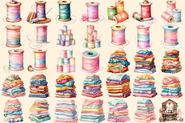 Sewing Watercolor Clipart Bundle - 240+ transparent PNG, Sewing machines illustrations, Sewing kit images, Commercial use, Digital download