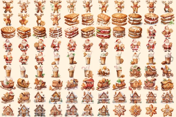 Gingerbread Cookies Watercolor Clipart Bundle - 675+ transparent PNG, Xmas cookies png, Festive baking png, Commercial use, Digital download