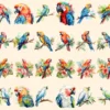 Parrots Watercolor Clipart Bundle - 205+ transparent PNG, Tropical parrot summer graphics, Parrots clipart, Commercial use, Digital download
