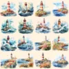 Lighthouses Watercolor Clipart Bundle - 154+ transparent PNG, Coastal views images, Seaside light Graphics, Commercial use, Digital download