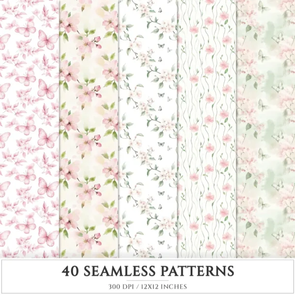 Spring Planner Seamless Patterns, Springtime Floral JPEG, Floral seamless pattern, Spring blossom repeating pattern, Digital scrapbook paper