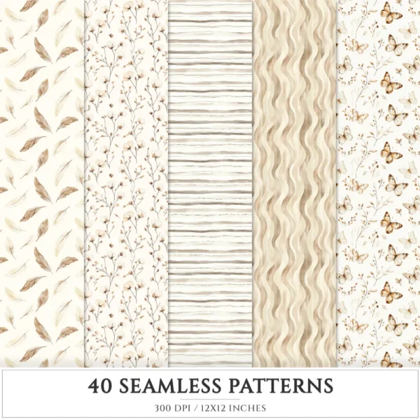 Old Cottage Seamless Patterns, Cottage flowers JPEG, Cottagecore seamless pattern, Floral rustic repeating pattern, Digital scrapbook paper