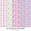 Spring Awakening Seamless Patterns, Whimsical spring JPEG, Floral pattern, Lavender, Spring meadow repeating pattern,Digital scrapbook paper