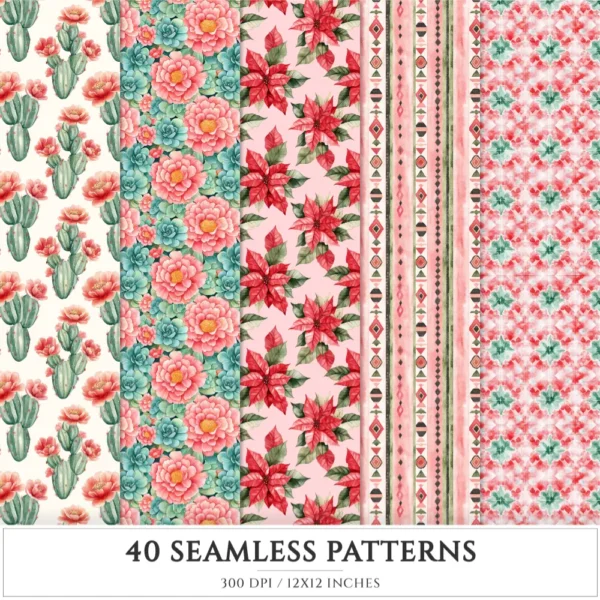 Viva Mexico Seamless Patterns, Cinco de Mayo JPEG, Pinata & cactus pattern, Guitar, Tequila repeating pattern, Digital scrapbook paper