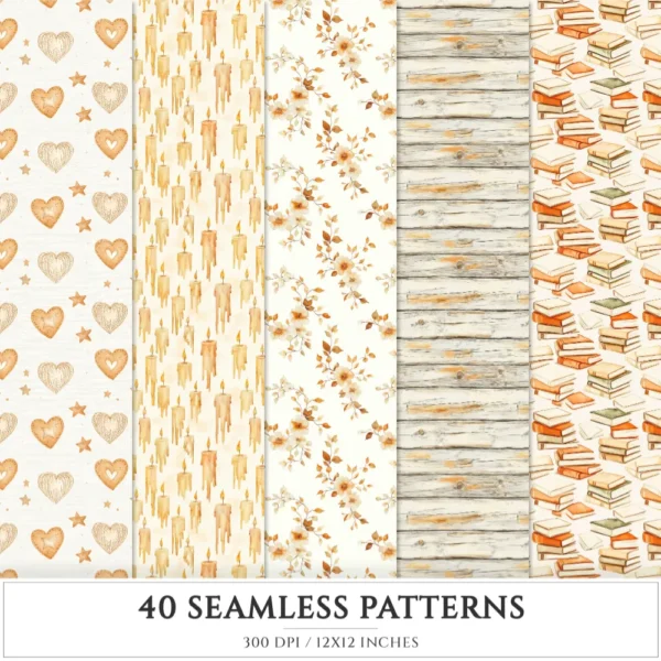 Autumn Planner Seamless Patterns, Cozy autumn JPEG, Maple leaves pattern, Acorns, Plaid, Pumpkins repeating pattern, Digital scrapbook paper