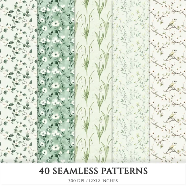 Spring Notions Seamless Patterns, Floral season JPEG, Cute springtime pattern, Meadow flowers repeating pattern, Digital scrapbook paper