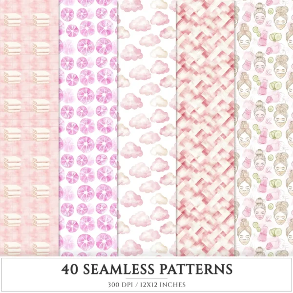 Orchid Resort Seamless Patterns, Summertime JPEG, Wellness spa pattern, Pebble, Shell, Orchid repeating pattern, Digital scrapbook paper