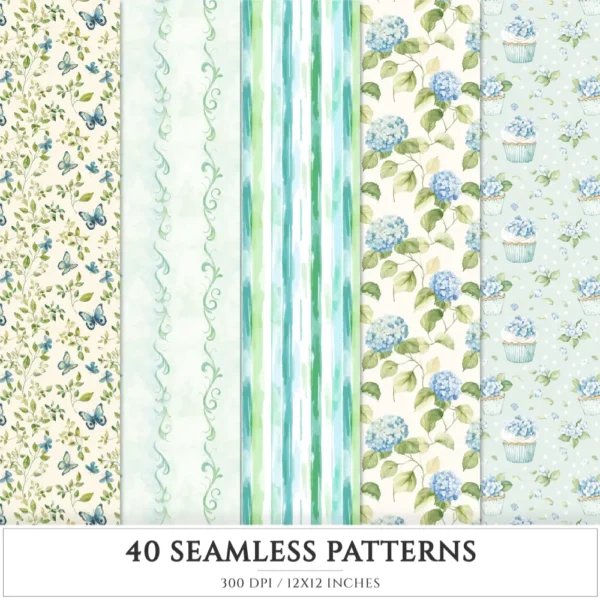 Spring Blossom Seamless Patterns, Meadow flowers JPEG, Spring floral seamless pattern, Hydrangea repeating pattern, Digital scrapbook paper