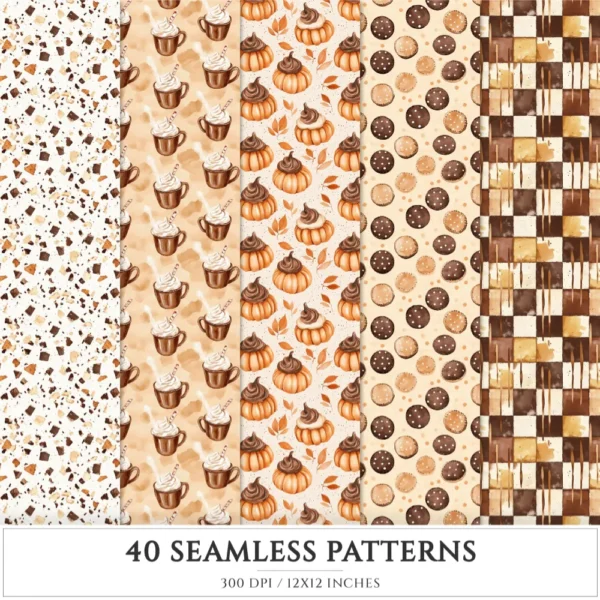 Chocolate Heaven Seamless Patterns, Chocolate Delights JPEG, Sweets pattern, Cupcake, Pastries repeating pattern, Digital scrapbook paper