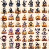 Little Monsters Watercolor Clipart Bundle - 500+ transparent PNG, Eerie graphics, Cute halloween creatures, Commercial use, Digital download