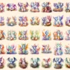 Baby Dragons Watercolor Clipart Bundle - 310+ transparent PNG, Dreamy fairytale images, Charming storybook, Commercial use, Digital download