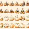 Pumpkin Watercolor Clipart Bundle - 205+ transparent PNG, Autumn pumpkin illustrations, Halloween art png, Commercial use, Digital download