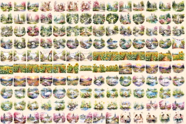 Spring Landscapes Watercolor Clipart Bundle - 927+ transparent PNG, Beautiful landscape images, Nature png, Commercial use, Digital download