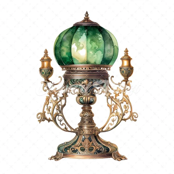 20 High-Quality Victorian Antique Lamps Clipart - Antique lamp digital watercolor JPG instant download for commercial use - Digital download