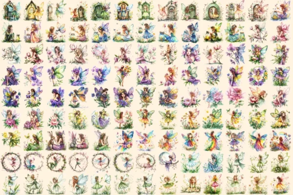 Spring Fairies Watercolor Clipart Bundle - 810+ transparent PNG, Whimsical fairy graphics, Magical fairy, Commercial use, Digital download