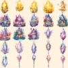 Fairy Crystals Watercolor Clipart Bundle - 220+ transparent PNG, Enchanting fairy images, Cute storybook, Commercial use, Digital download