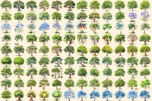 Trees Watercolor Clipart Bundle - 738+ transparent PNG, Scenic tree and landscape graphics, Green nature, Commercial use, Digital download