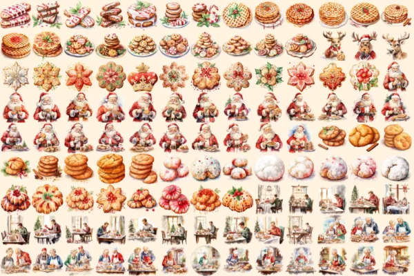Christmas Cookies Watercolor Clipart Bundle - 815+ transparent PNG, Holiday cookie graphics, Festive baking, Commercial use,Digital download