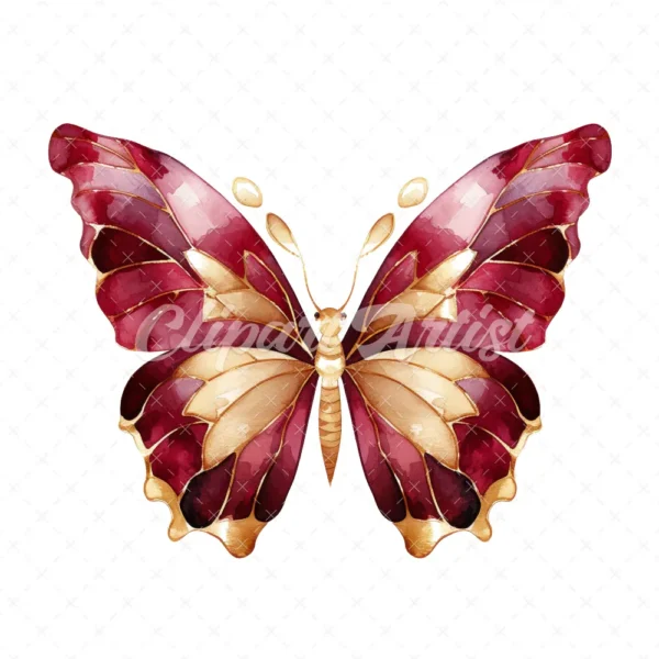 20 High-Quality Gold Wine Butterfly Clipart - Wine butterfly digital watercolor JPG instant download for commercial use - Digital download