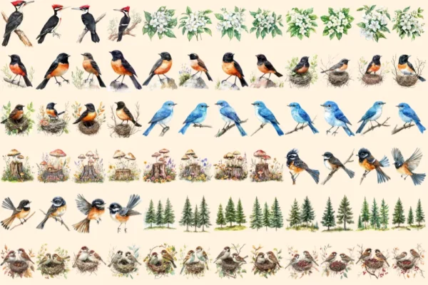 Wild Woodland Watercolor Clipart Bundle - 500+ transparent PNG, Woodland creature graphics, Nature images, Commercial use, Digital download