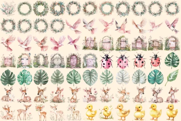 Fairy World Watercolor Clipart Bundle - 523+ transparent PNG, Whimsical fairy garden graphics, Unicorn png, Commercial use, Digital download