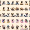 Pugs Watercolor Clipart Bundle - 345+ transparent PNG, Charming pug illustrations, Playful puppy graphics, Commercial use, Digital download