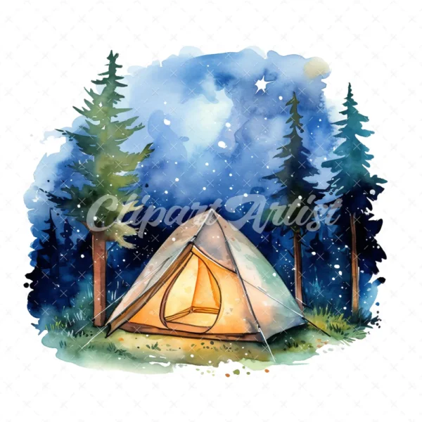 20 High-Quality Night Lighting Tents Clipart - Lighting tents digital watercolor JPG instant download for commercial use - Digital download