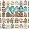 Floral Church Windows Watercolor Clipart Bundle - 340+ transparent PNG, Sacred graphics, Floral glass art, Commercial use, Digital download