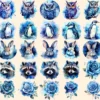 Celestial Animals Watercolor Clipart Bundle - 225+ transparent PNG, Cosmic animal graphics, Galactic art, Commercial use, Digital download