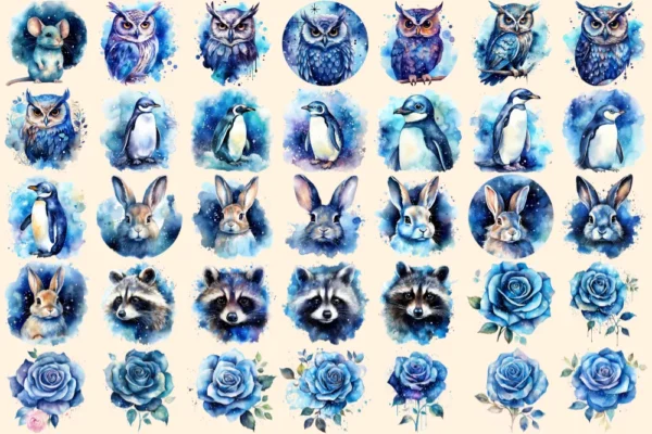 Celestial Animals Watercolor Clipart Bundle - 225+ transparent PNG, Cosmic animal graphics, Galactic art, Commercial use, Digital download