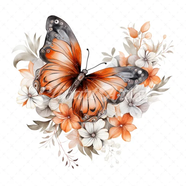 20 High-Quality Orange Silver Butterfly Clipart - Butterfly digital watercolor JPG instant download for commercial use - Digital download