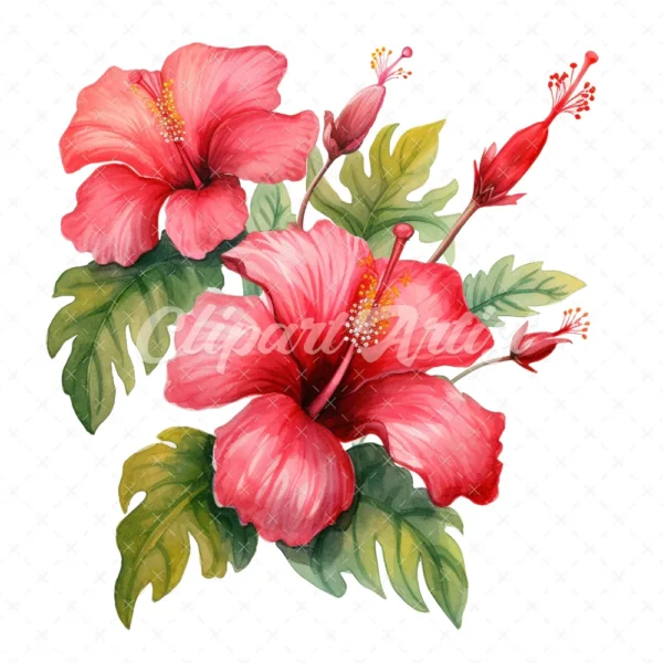 20 High-Quality Hibiscus Plant Clipart - Hibiscus plant digital watercolor JPG instant download for commercial use - Digital download