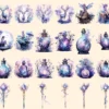 Nightforest Fairies Watercolor Clipart Bundle - 197+ transparent PNG, Magical illustrations, Fantasy images, Commercial use,Digital download