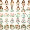 Secret Garden Watercolor Clipart Set - 275+ transparent PNG, Garden tea party graphics, Spring greenery art, Commercial use,Digital download