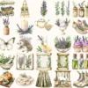 Herbal Wellness Watercolor Clipart Set - 230+ transparent PNG, Lavender apothecary graphics, Springtime art, Commercial use,Digital download