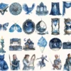 Celestial Elf Watercolor Clipart Set - 215+ transparent PNG, Magical nightscape graphics, Cosmic stars art, Commercial use, Digital download
